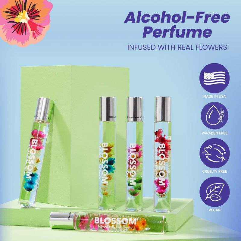 Blossom Roll on Perfume for Women Alcohol Free Rollerball Perfume Oil, Essential Oils, Infused with Real Flowers, Made in USA, 0.20oz (Coconut, Lily of the Valley, Chamomile, Vanilla), Coconut Nectar - Image 3