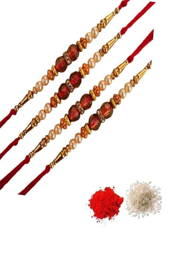 CRAFTOMANIC لؤلؤ فاخر تقليدي، Rudraksh Multi Designer Rakhi للأخ، Raksha Bandhan Rakhi مع Roli TilakPearl Rakhi للرجال والأولاد/مجموعة Dora Rakhi للأخ مع Roli Chawal