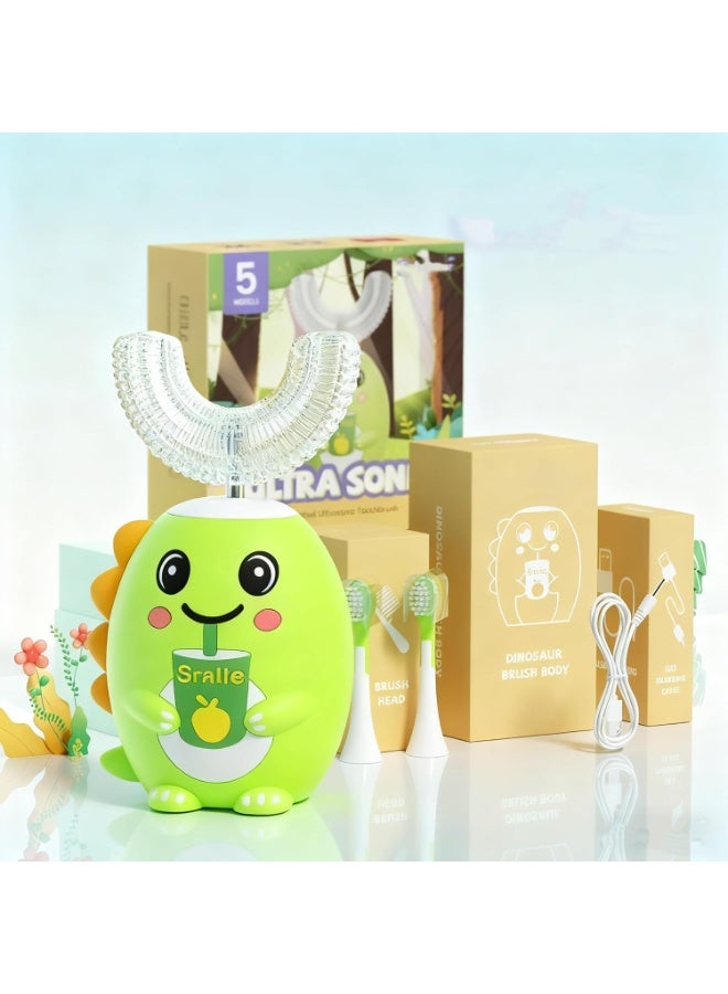 SPECTON Cartoon Dinosaur Kids U-Shaped 360º Ultrasonic Electric Toothbrush cleaning Gift Box Set,Blue Led-Lights| IPX7 Waterproof | 5 Modes | 50s Smart Timer | 360° Full Mouth Cleaning Automatic(2-12age) - Image 1