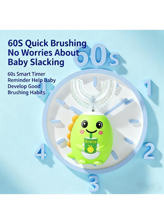 SPECTON Cartoon Dinosaur Kids U-Shaped 360º Ultrasonic Electric Toothbrush cleaning Gift Box Set,Blue Led-Lights| IPX7 Waterproof | 5 Modes | 50s Smart Timer | 360° Full Mouth Cleaning Automatic(2-12age) - Image 4