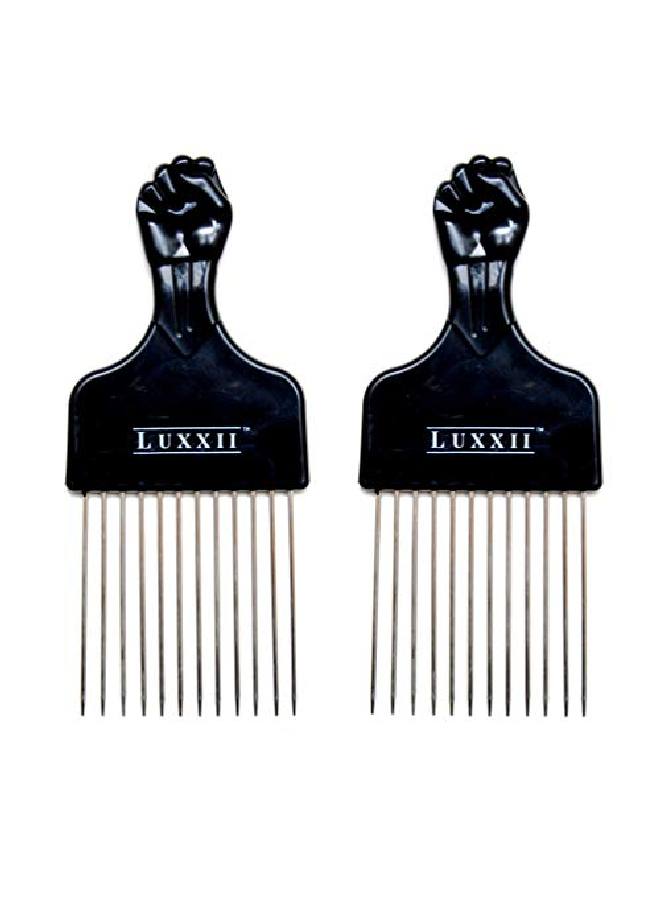 Luxxii (2 Pack) 6.75" Black Fist Metal Afro Pick Lift Hair Comb Detangle Wig Braid Hair Man Styling Comb - Image 2