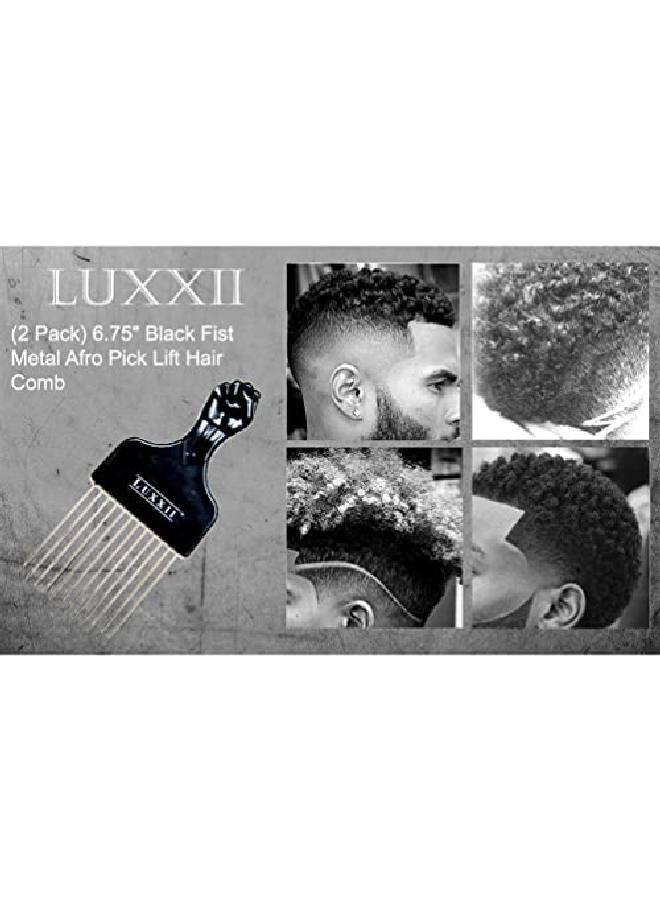 Luxxii (2 Pack) 6.75" Black Fist Metal Afro Pick Lift Hair Comb Detangle Wig Braid Hair Man Styling Comb - Image 3