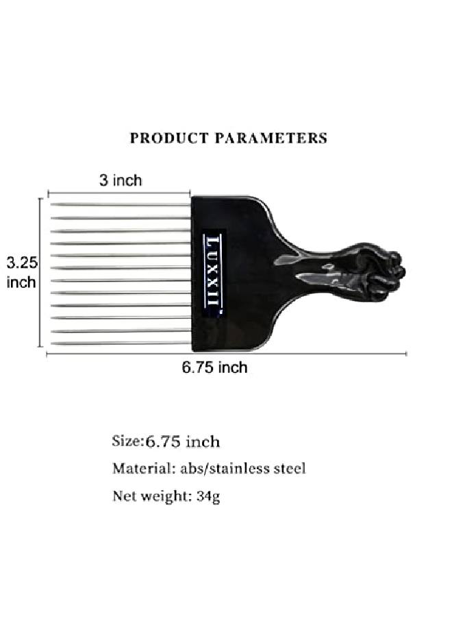 Luxxii (2 Pack) 6.75" Black Fist Metal Afro Pick Lift Hair Comb Detangle Wig Braid Hair Man Styling Comb - Image 4