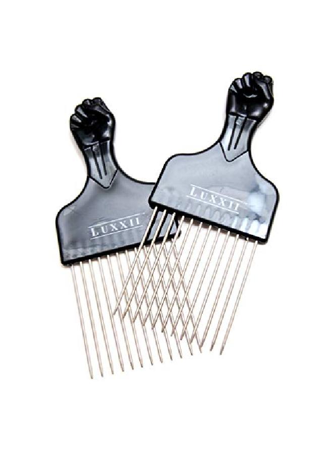 Luxxii (2 Pack) 6.75" Black Fist Metal Afro Pick Lift Hair Comb Detangle Wig Braid Hair Man Styling Comb - Image 5
