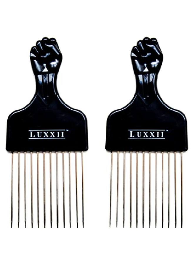 Luxxii (2 Pack) 6.75" Black Fist Metal Afro Pick Lift Hair Comb Detangle Wig Braid Hair Man Styling Comb - Image 1