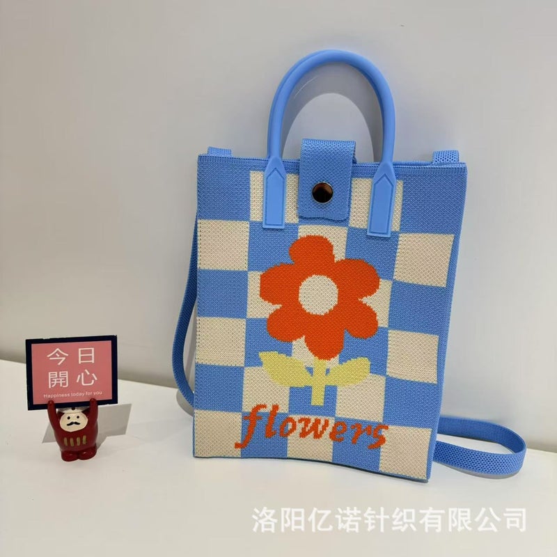Advanced Sense Mobile Phone Bag New Cartoon Knitted Bag Dopamine Color Matching Handbag Niche All-Match Shoulder Crossbody Bag - Image 3