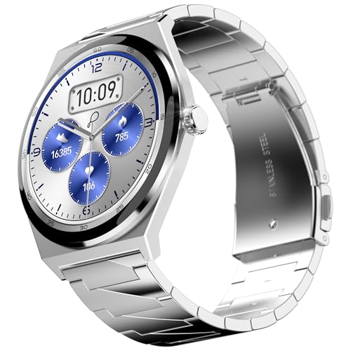 Pebble Royale Steel Luxury Metal Smartwatch | Ultra-Slim Stainless Steel Body, 1.43” Ultra AMOLED Display, Always-On Display, Bluetooth Calling, DIY Watch Faces - Silver - Image 1