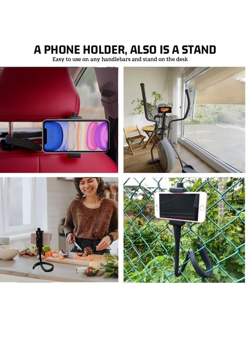 Portable Phone Holder for Bed, Stroller, Computer, Car with Gooseneck Arm Flexible, Stable, Secure and Adjustable Fit on Treadmill, Wheelchair