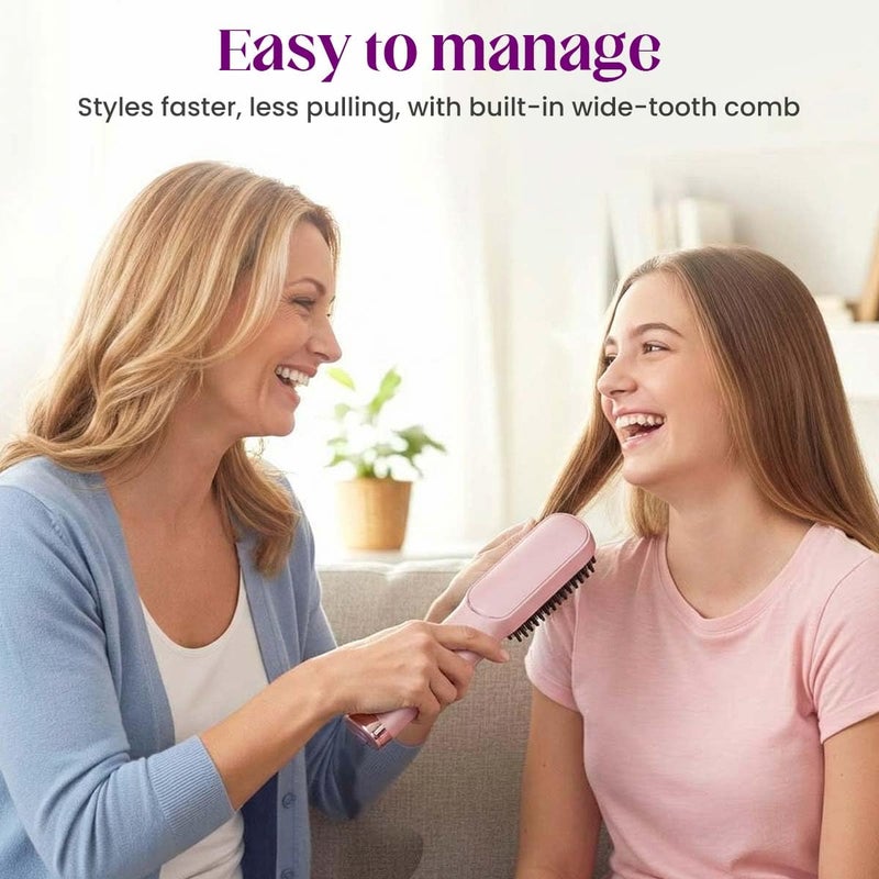 Pink Cordless Hair Straightening Brush For Short Hair 30s Heat 4 Levels Ionic Ceramic USB C Anti Frizz - Image 4