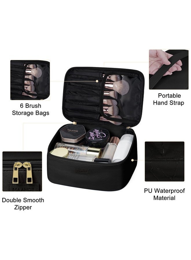 MAANGE Makeup Bag Large Cosmetic Bag With 2Pcs Small Makeup Bags Portable Leather Travel Makeup Bag Set Toiletry Bag Make Up Bags For Women And Girls (Black) - Image 4