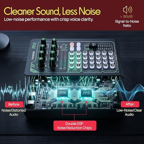 Pyle Portable Bluetooth Live Broadcast Sound Card Pro Audio Interface DJ mixer Condenser wMicrophone Set for Streaming Podcasts Studio Recording PC Gaming Phone wFX Ambient Sounds - Image 3