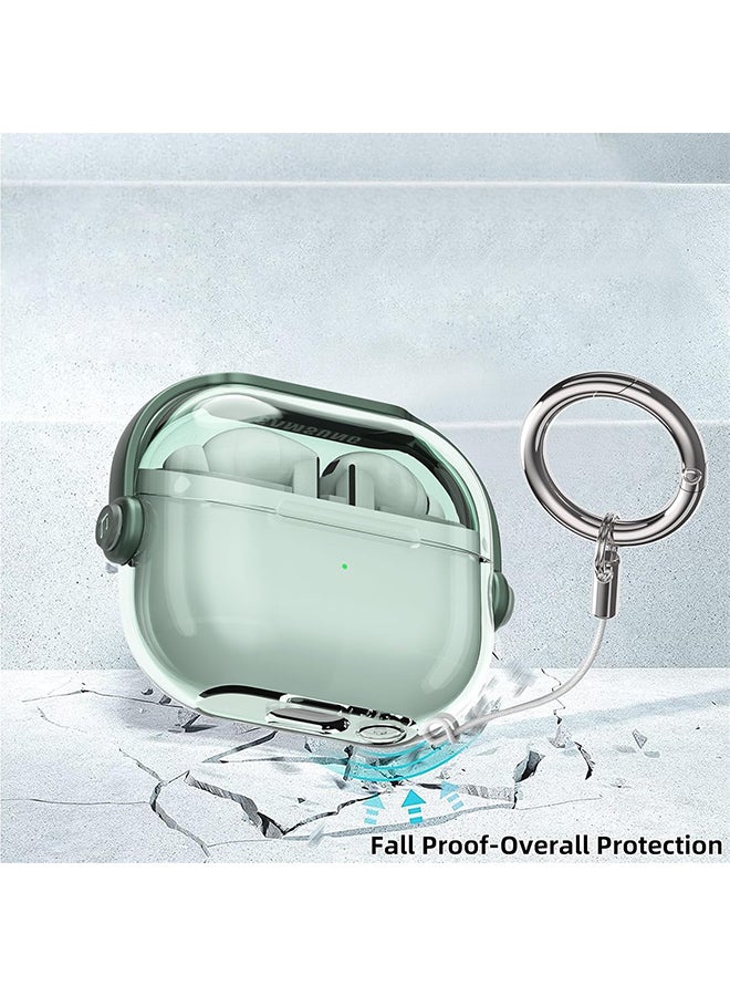 O Ozone For Samsung Galaxy Buds3 Case & Galaxy Buds 3 Pro Case Cover , Holder Clip Shockproof Flexible TPU Protection Case with Carabiner- Green  - Image 3