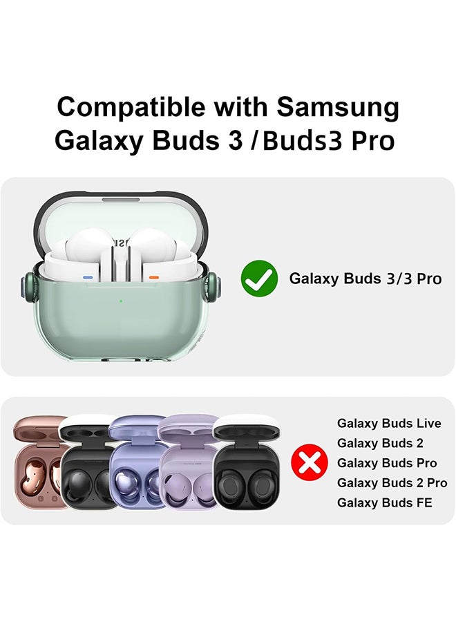 O Ozone For Samsung Galaxy Buds3 Case & Galaxy Buds 3 Pro Case Cover , Holder Clip Shockproof Flexible TPU Protection Case with Carabiner- Green  - Image 2