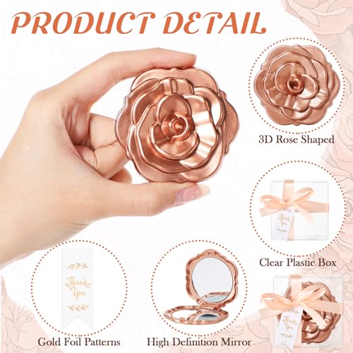 Beeveer 100 Set Rose Compact Mirrors Bulk Wedding Party Favors Including Rose Mirrors Thank You Tags Plastic Clear Boxes with Ribbons for Wedding Bridal Shower Party Guests Souvenir Gift - Image 3