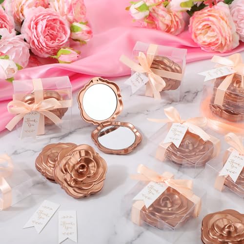 Beeveer 100 Set Rose Compact Mirrors Bulk Wedding Party Favors Including Rose Mirrors Thank You Tags Plastic Clear Boxes with Ribbons for Wedding Bridal Shower Party Guests Souvenir Gift - Image 4