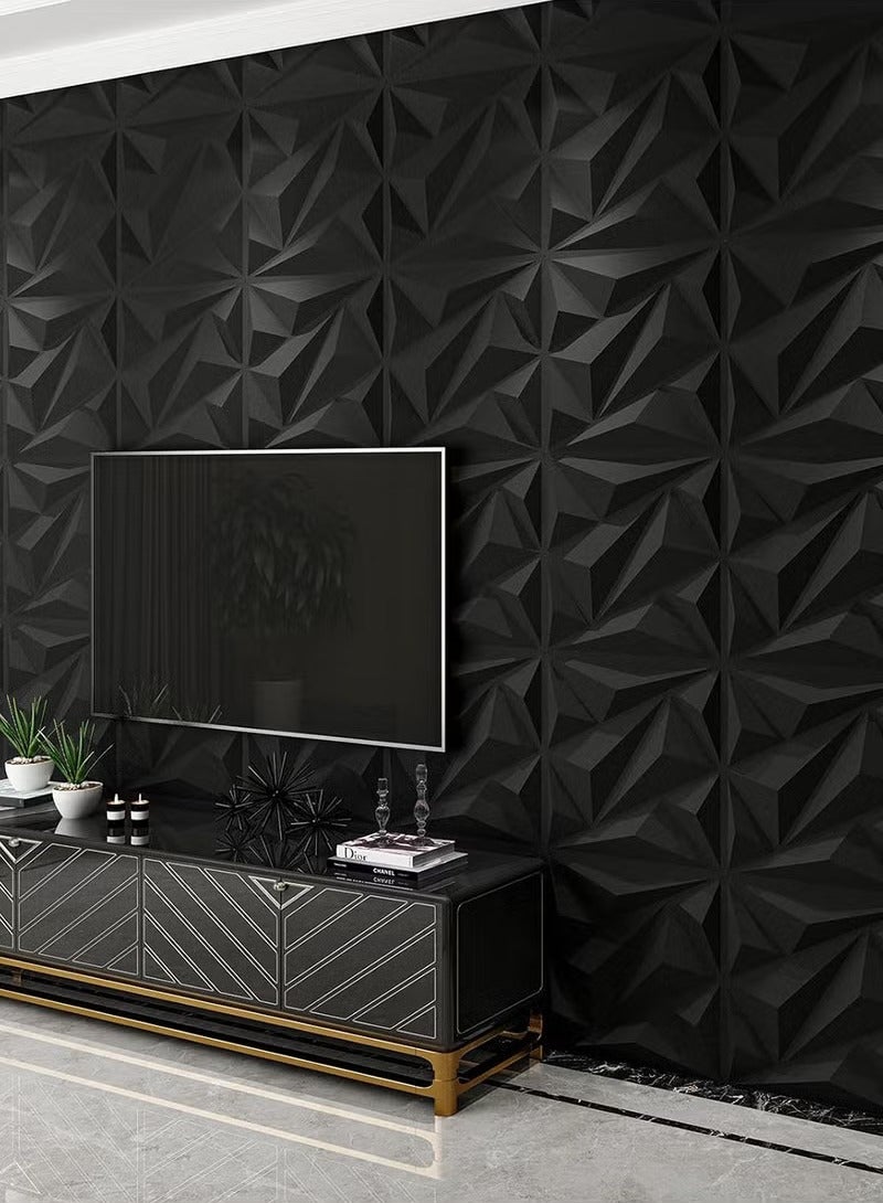 fantasize 12 PCS 3D Wall Panels 3D Texture PVC Wallpaper with 30M Double sided tape Diamond Design Decorative Wall Cover Each For Living Room Lobby Bedroom Office Each 30x30cm Black - Image 3