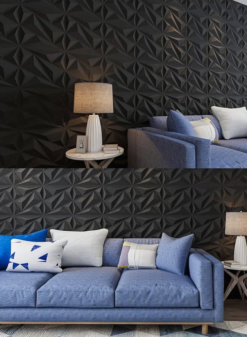 fantasize 12 PCS 3D Wall Panels 3D Texture PVC Wallpaper with 30M Double sided tape Diamond Design Decorative Wall Cover Each For Living Room Lobby Bedroom Office Each 30x30cm Black - Image 5