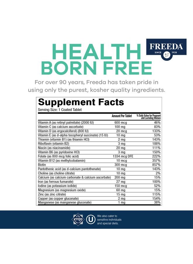 FREEDA Prenatal Vitamin - Kosher Prenatals - Prenatal Vitamins with Iron, Prenatal Folic Acid, Choline, Vitamin D - One Daily Pre Natal Multivitamin Support for Pregnant & Lactating Women (250) - Image 4