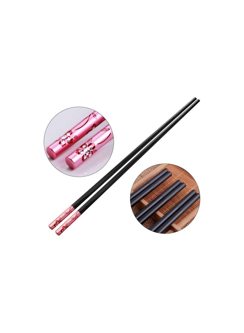 GGOOT 5 Pairs Reusable Chopsticks, Fiberglass Chopsticks Set Dishwasher Safe Chopsticks Floral Black Chopsticks Non Slip Fancy Chop Sticks Alloy Chinese Chopsticks Japanese Sushi Chopsticks for Noodle Rice - Image 3