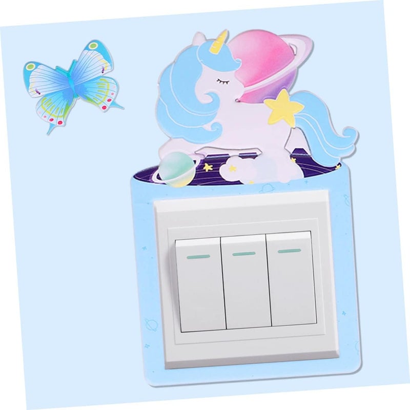 klarako 2pcs Art Kid The Frame Dark Self-Adhesive Style Green Stickers D Decal Lovely Unicorn Switch DIY Bedroom Baby Decals Alpacablue Room Craft Blue Sticker Unique Pattern Animal - Image 3