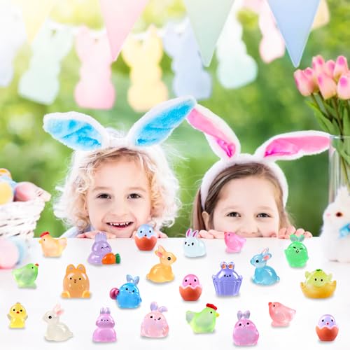 DULEFUN 50pcs Easter Luminous Mini Resin Figures Little Small Easter Glow in The Dark Bunny Miniature Rabbit Chick Figurines for Dollhouse Micro Garden Landscape Decoration Egg Fillers Party Favors - Image 5