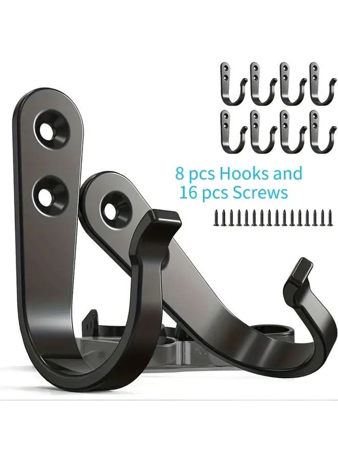 24pcs Thickened Rust Proof Iron Clothes Hooks Heavy Duty Wall Mounted Metal Hooks 8 Hooks 16 Screws Black - Image 2