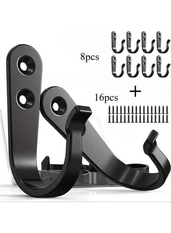 24pcs Thickened Rust Proof Iron Clothes Hooks Heavy Duty Wall Mounted Metal Hooks 8 Hooks 16 Screws Black - Image 4