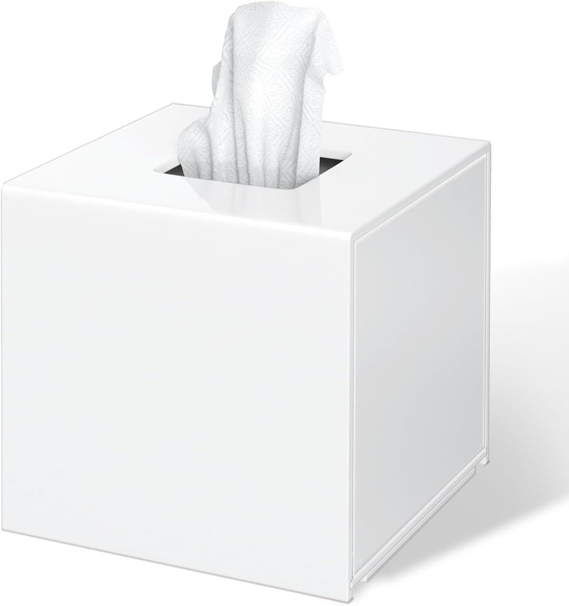 FEMELI Tissue Box Cover,Square Acrylic Tissues Paper Holder for Bathroom Bedroom Office,White - Image 1