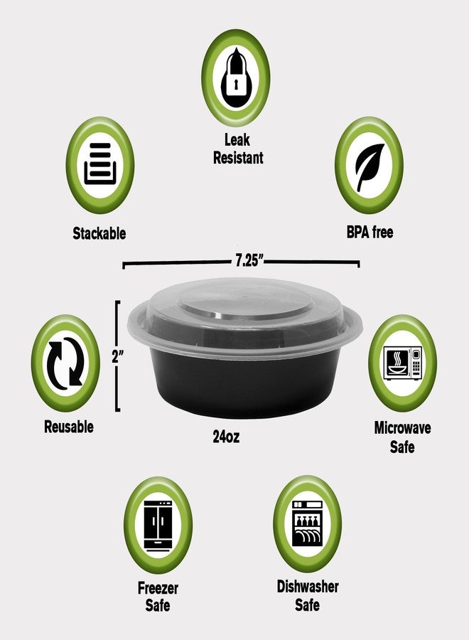 SafeWare حاويات تحضير الطعام SafeWare قابلة لإعادة الاستخدام مع أغطية [مجموعة من 25 قطعة - 24 أونصة] دائرية مثالية لتحضير الطعام، صندوق بينتو لتخزين الطعام | قابلة للتكديس | آمنة للاستخدام في الميكروويف | غسالة الصحون | الفريزر. - Image 2