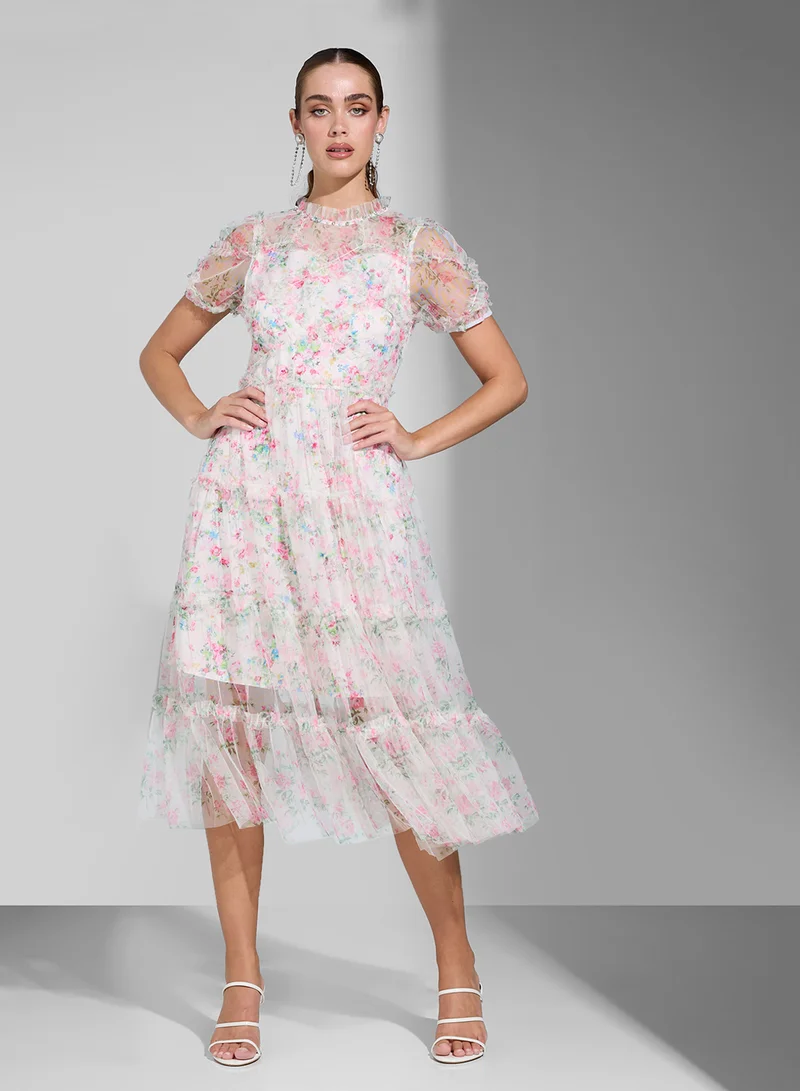 Ginger Boutique Floral Ruffle Trim Dress