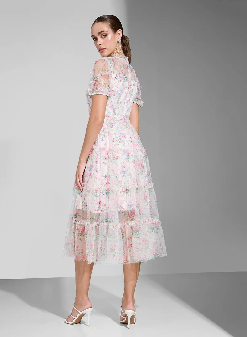 Ginger Boutique Floral Ruffle Trim Dress