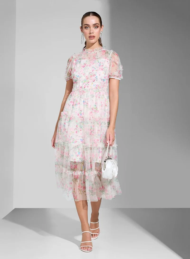 Ginger Boutique Floral Ruffle Trim Dress