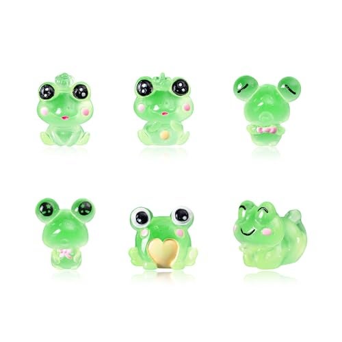 FSTURIOS 6PCS Luminous Frog Car Dashboard Decor Fun Frog Figurines Set Rear View Mirror Ornament for Vehicle Adorable Mini Resin Frogs Mirror Decoration Cute Car Accessories - Image 1