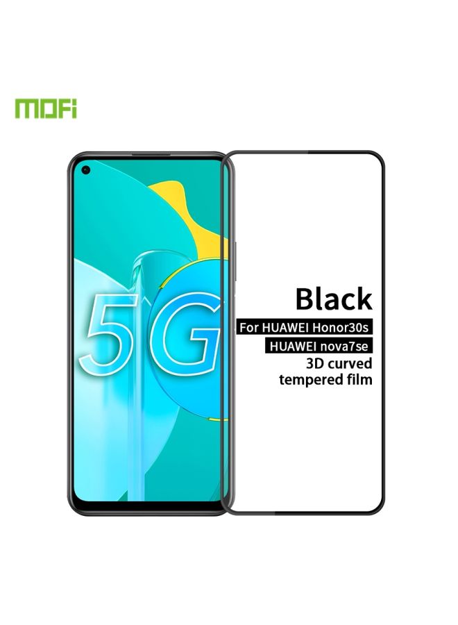 Screen Protector For Huawei Honor 30s / Nova 7 se MOFI 9H 3D Explosion-proof Curved Screen Tempered Glass Film(Black)