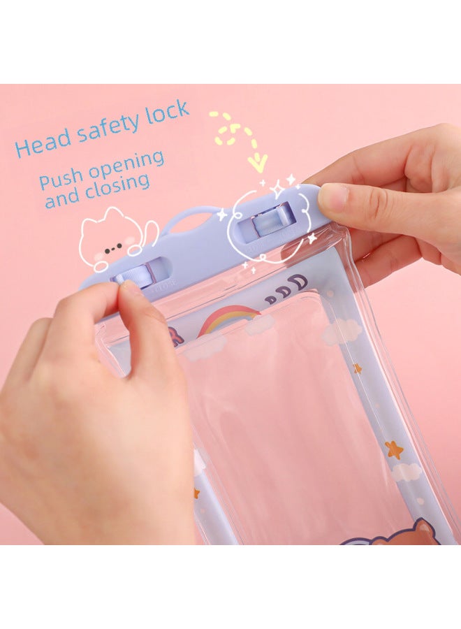general Mobile Phone Waterproof Bag Touch Screen Sealed Cute Cartoon Airbag Waterproof Bag Diving Swimming Mobile Phone Hanging Bag-Color:Bold Lanyard-pink - Image 4