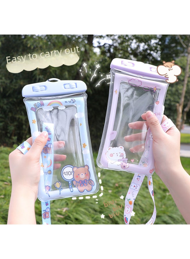 general Mobile Phone Waterproof Bag Touch Screen Sealed Cute Cartoon Airbag Waterproof Bag Diving Swimming Mobile Phone Hanging Bag-Color:Bold Lanyard-pink - Image 2