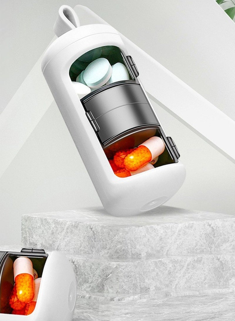 لبونير منظم حبوب، موزع حبوب، زجاجة أدوية بثلاثة أقسام لحفظ الحبوب للرحلات والتخييم في الهواء الطلق، أبيض - Image 3