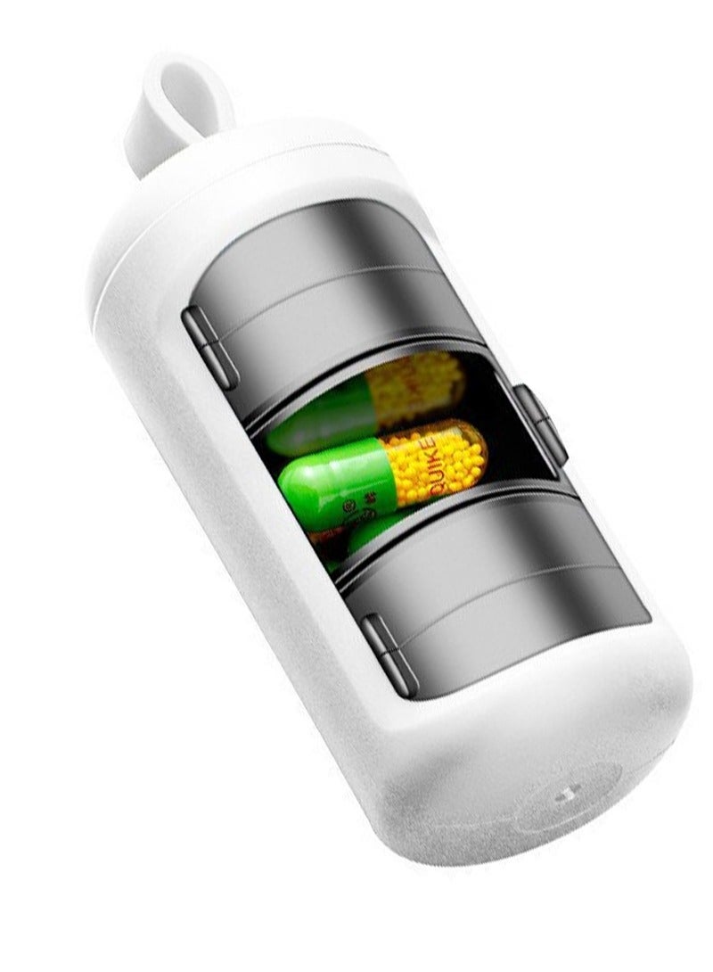 لبونير منظم حبوب، موزع حبوب، زجاجة أدوية بثلاثة أقسام لحفظ الحبوب للرحلات والتخييم في الهواء الطلق، أبيض - Image 1