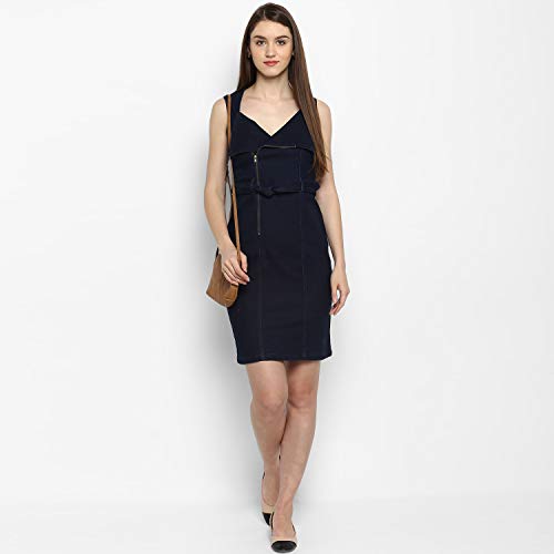 StyleStone Women's Bodycon Knee Length Dress (3386StretchCollrDrsS_Blue_Small) - Image 2