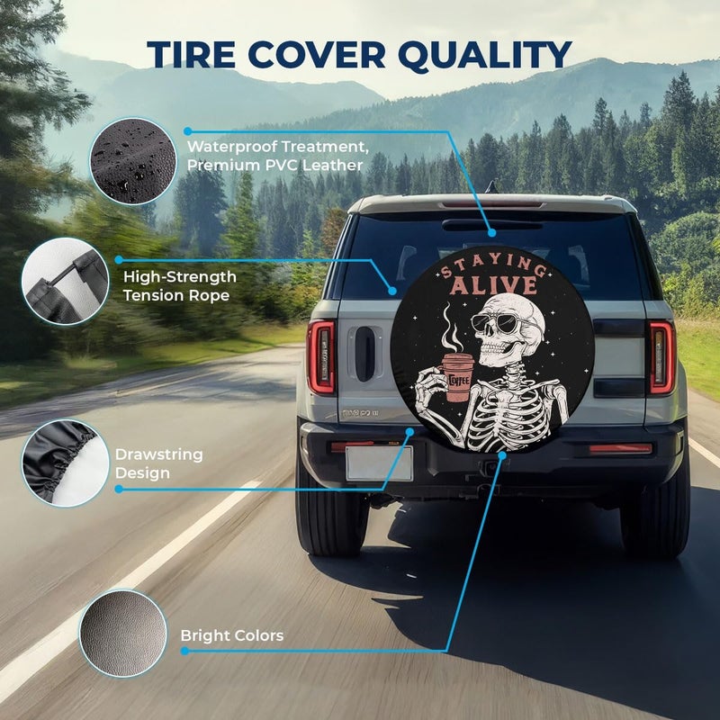 GENANY Staying Alive Skeleton Size 16 Premium Heavy Duty PVC Leather Spare Tire Cover - Image 4