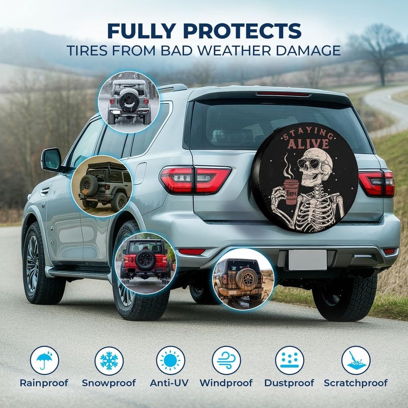 GENANY Staying Alive Skeleton Size 16 Premium Heavy Duty PVC Leather Spare Tire Cover - Image 3