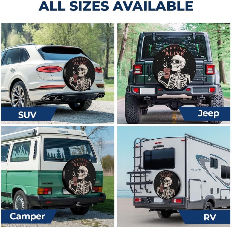 GENANY Staying Alive Skeleton Size 16 Premium Heavy Duty PVC Leather Spare Tire Cover - Image 5