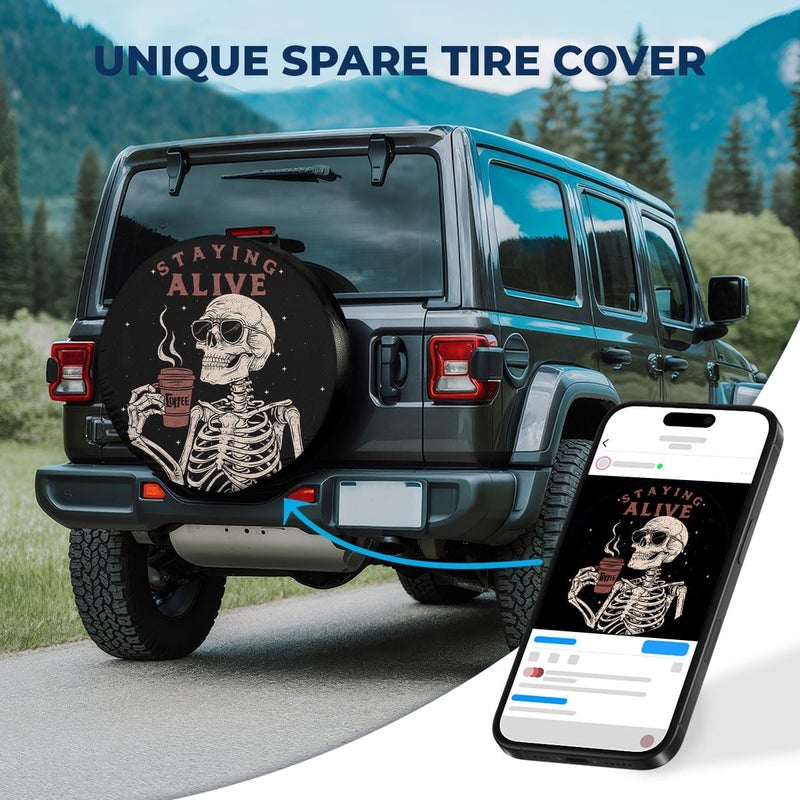 GENANY Staying Alive Skeleton Size 16 Premium Heavy Duty PVC Leather Spare Tire Cover - Image 2