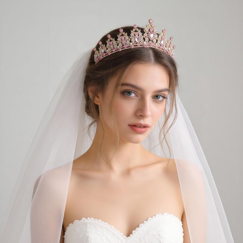Kamirola Pink Crown for Women Crystal Princess Tiaras Rhinestone Queen Headband Wedding Bridal Hair Accessories Birthday Prom Christmas Pageant Party - Image 4