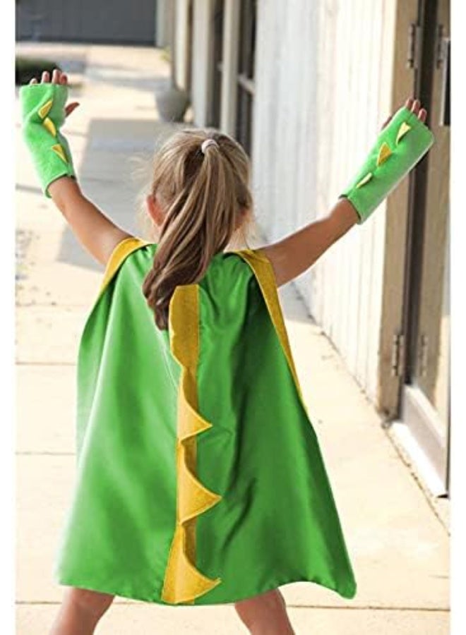 زي ديناصور BrainGiggles للأطفال؛ عباءة وقناع وقفازات متطابقة، مناسب للارتداء في زي حيوان، مناسب لعيد الهالوين للأولاد والبنات (أخضر وأصفر)