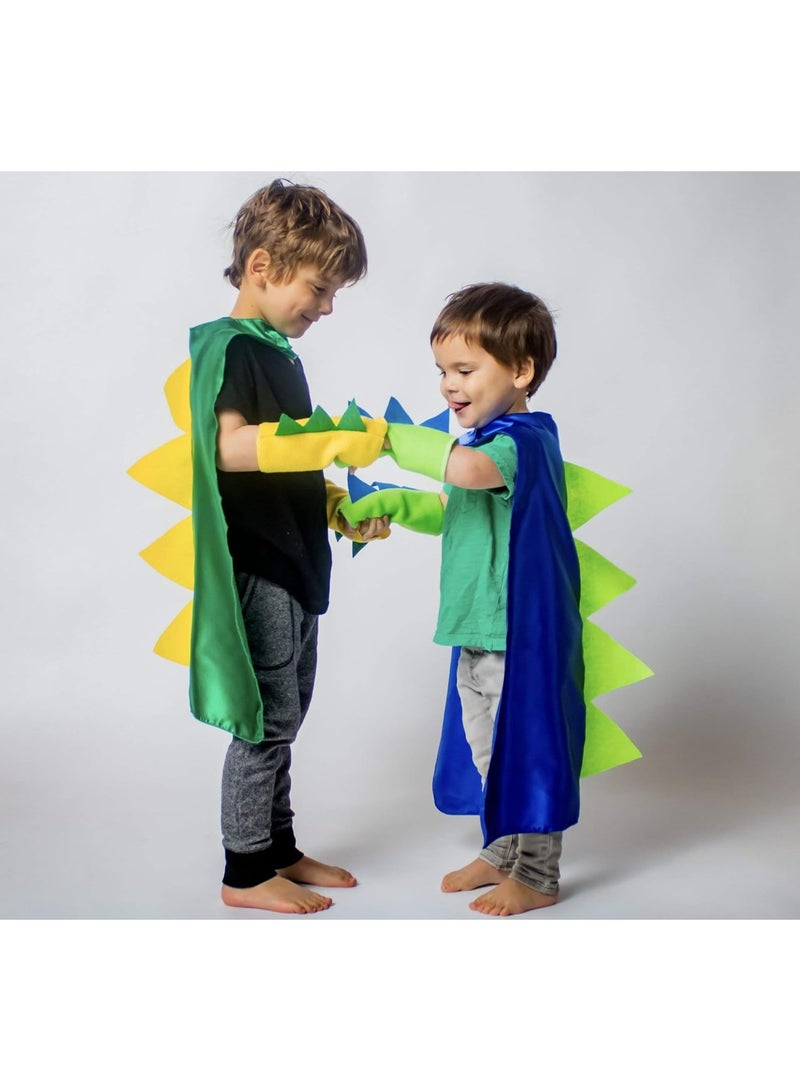 زي ديناصور BrainGiggles للأطفال؛ عباءة وقناع وقفازات متطابقة، مناسب للارتداء في زي حيوان، مناسب لعيد الهالوين للأولاد والبنات (أخضر وأصفر)