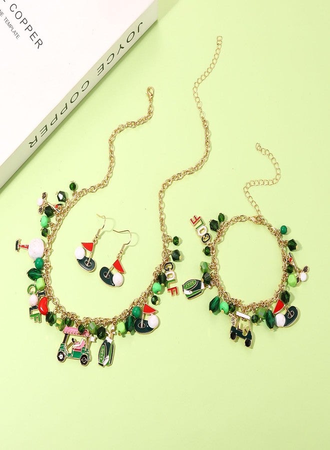 PHALIN Sport Necklace Earrings Set for Women Golf Ball Pendant Necklace Golf Dangle Earrings Golf Game Outfits Accessories Party Jewelry Gifts (Style C) - Image 3