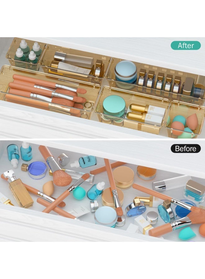 مجموعة منظم أدراج مستوردة من 6 قطع بلون بني شفاف، صواني تخزين أدراج أكريليك، صناديق تخزين لمستحضرات التجميل، المجوهرات، الأدوات، الأدوات المكتبية - Image 4