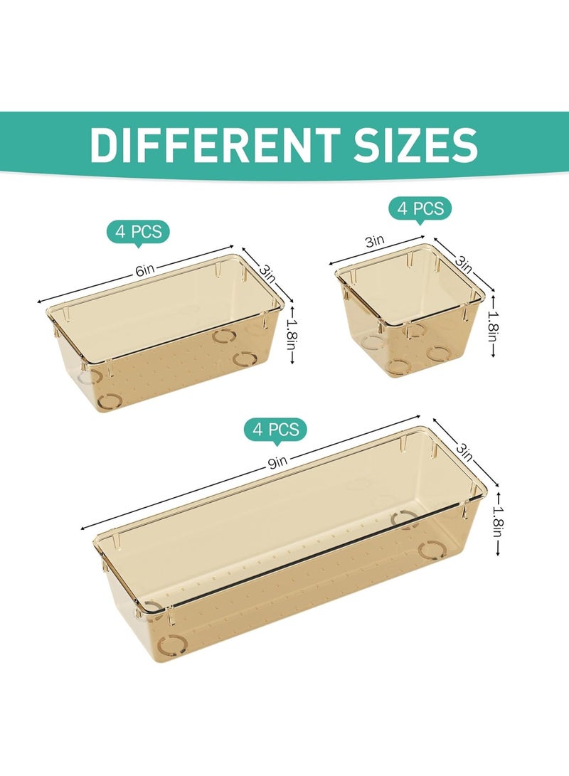 مجموعة منظم أدراج مستوردة من 6 قطع بلون بني شفاف، صواني تخزين أدراج أكريليك، صناديق تخزين لمستحضرات التجميل، المجوهرات، الأدوات، الأدوات المكتبية - Image 2