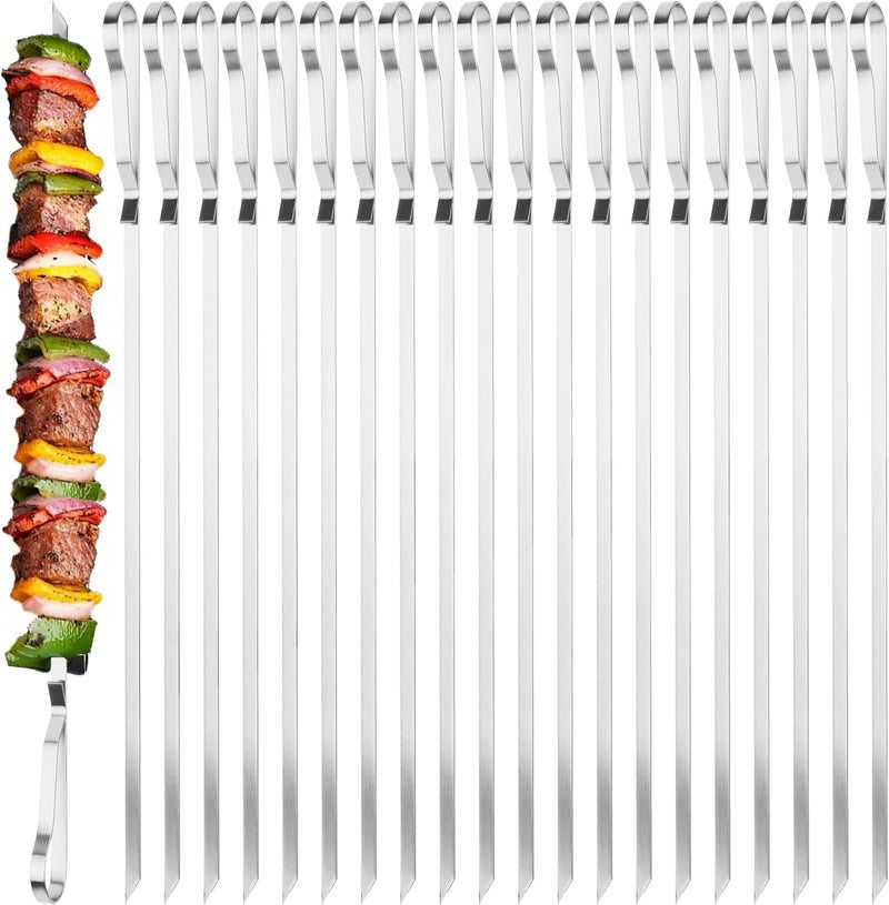 HONSHEN 17 Inch Stainless Steel Skewers for Kabobs, Flat Shish Kabob Barbecue Skewers - Metal BBQ Skewers for Grilling Meat, Chicken, Shrimp, Vegetables - 20 Pack (17Inch Flat BBQ 20p) - Image 1